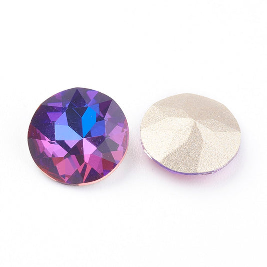 GC015 - 10 pcs Glass Vitrail Iridescent Multicolor Faceted Rhinestone Cabochons - Plated Pointed Back - Pink Orange Blue - Grade A - 8mm