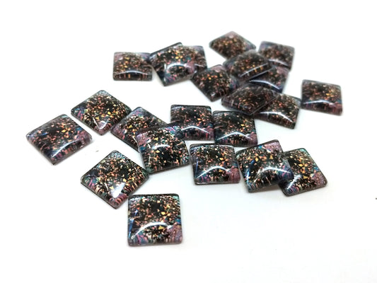 GT032 - 10 pcs Square Abstract Glass Round Dome Seals Tiles Cabochons - 12mm - Multicolor Specs