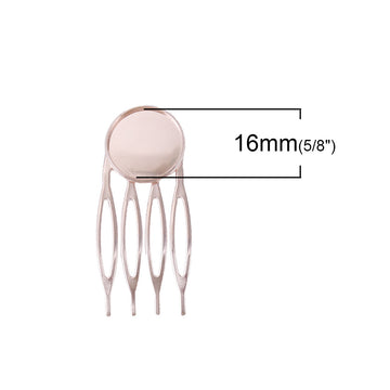 H015 - 10 pcs. - Rose Gold Plated Hair Combs Clips Cabochons Bezels - 16mm Glue Pad