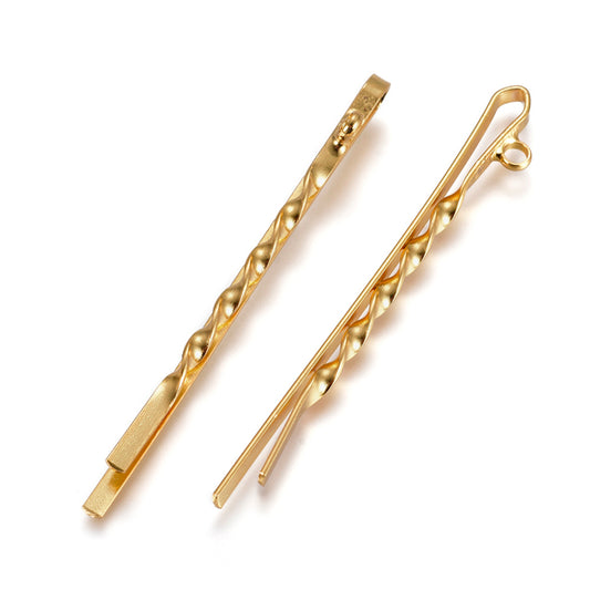 H097 - 10 pcs. Gold Plated Bobby Pins with Loop - 2mm Hole Size - 55mm x 3mm