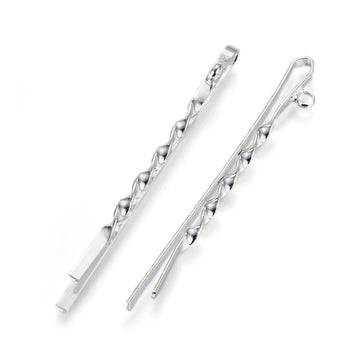 H098 - 10 pcs. Silver Plated Bobby Pins with Loop - 2mm Hole Size - 55mm x 3mm