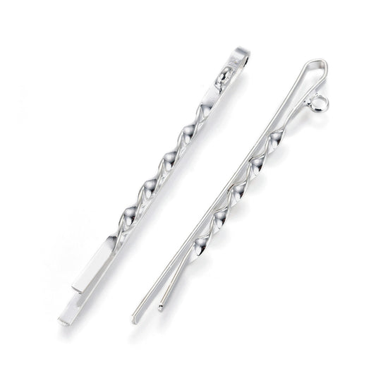 H098 - 10 pcs. Silver Plated Bobby Pins with Loop - 2mm Hole Size - 55mm x 3mm