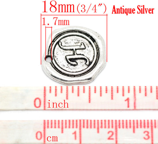 BD089 - 5 pcs. Antique Silver LARGE Letter "H" Alphabet Letter - 18mm x 18mm - Wax Design