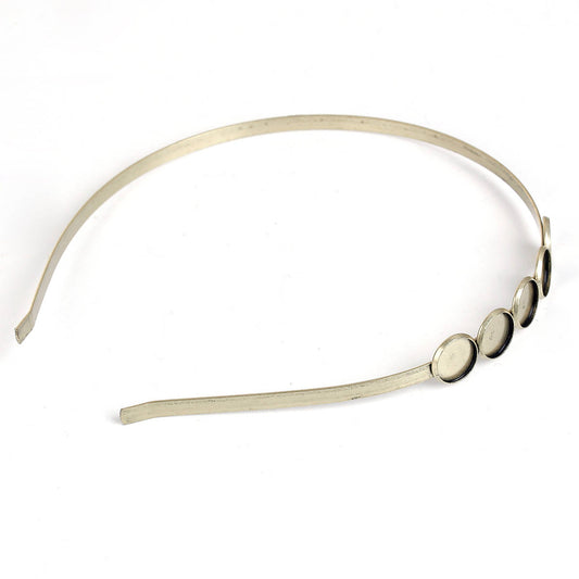 H026 - Thin - 1 pc. - Antique Bronze Headbands - 38cm (15") - 12mm Glue Pad Bezel Settings - 5 Bezels