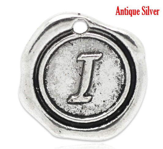 BD110 - 5 pcs. Antique Silver LARGE Letter "I" Alphabet Letter - 18mm x 18mm - Wax Design