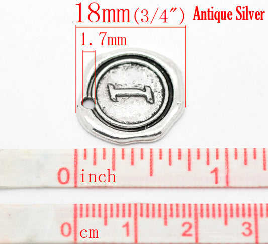BD110 - 5 pcs. Antique Silver LARGE Letter "I" Alphabet Letter - 18mm x 18mm - Wax Design