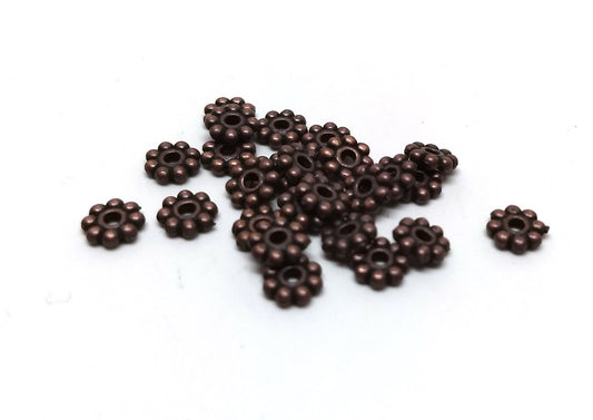 BD245 - 100 pcs Antique Copper Snowflake Daisy Spacer Beads- 5mm x 1.5mm - Hole Size: 1mm