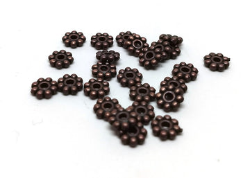 BD245 - 100 pcs Antique Copper Snowflake Daisy Spacer Beads- 5mm x 1.5mm - Hole Size: 1mm
