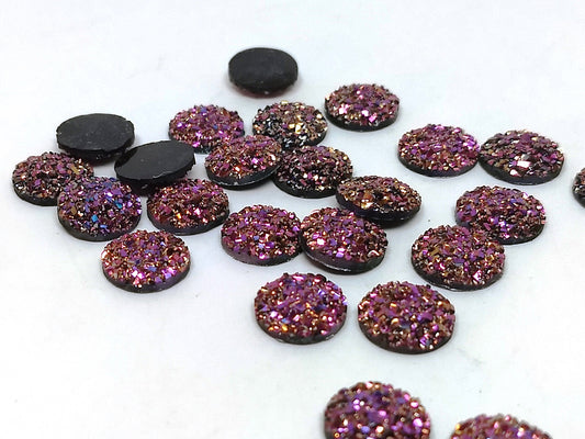 CA842 - 10 pcs Druzy Resin Embellishment Cabochons Magenta Pink Fuchsia - 10mm - Dome Circle