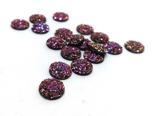 CA842 - 10 pcs Druzy Resin Embellishment Cabochons Magenta Pink Fuchsia - 10mm - Dome Circle