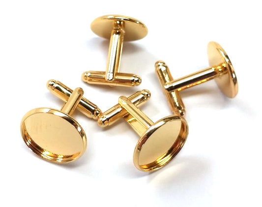 CU013 - Lot of 10 Gold Plated Cuff Links (5 pairs) - 16mm Glue Pad Bezel Setting - Made of Copper - Tarnish Resistant! Lead Free