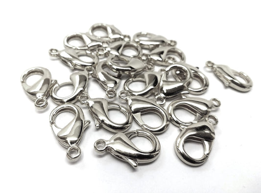 CL054 - 10 pcs. Silver Tone Lobster Clasps - 27mm x 15mm (1.06 inch) - Claw Clasps