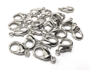 CL054 - 10 pcs. Silver Tone Lobster Clasps - 27mm x 15mm (1.06 inch) - Claw Clasps