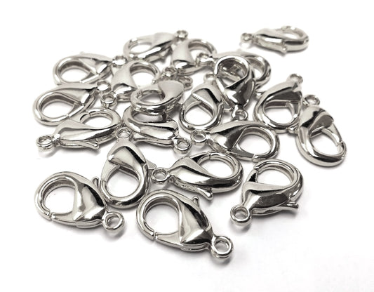 CL054 - 10 pcs. Silver Tone Lobster Clasps - 27mm x 15mm (1.06 inch) - Claw Clasps
