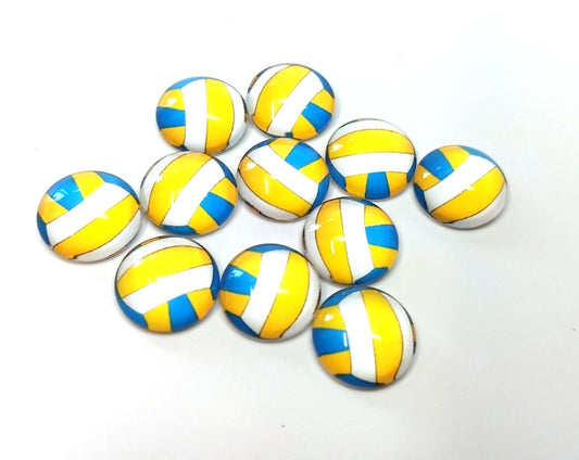 CA588 - 10 pcs. Circle Volleyball Ball Sports Glass Round Dome Seals Tiles Cabochons - 12mm