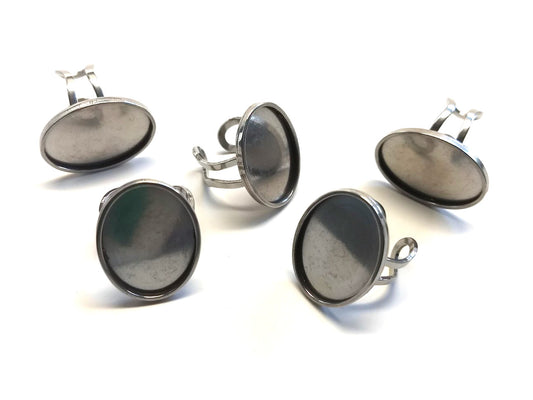 RB022 - 1 pc. 316 Stainless Steel Cabochon Setting Bezel RING bases - Ring Size 8 US - Glue Pad 18mm x 13mm - Oval - Tarnish Resistant!