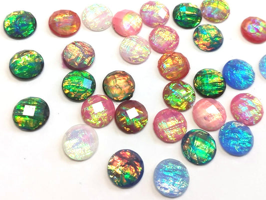 BD007 - 10 pcs Resin Round Embellishment Circle Cabochons Metal Mosaic Foil - Assortment Multicolor - 12mm - Faceted