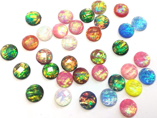 BD007 - 10 pcs Resin Round Embellishment Circle Cabochons Metal Mosaic Foil - Assortment Multicolor - 12mm - Faceted