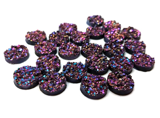 CA315 - 10 pcs Druzy Resin Embellishment Cabochons Magenta Red Pink Multicolor AB - 12mm