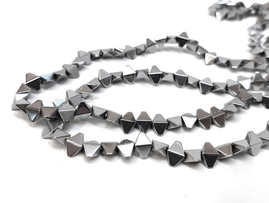 BD688 - 72 pcs. - 8mm Dark Silver Tone Hematite Bicone Beads - 15 inch strand - Hole: 0.9mm - 8mm x 4mm