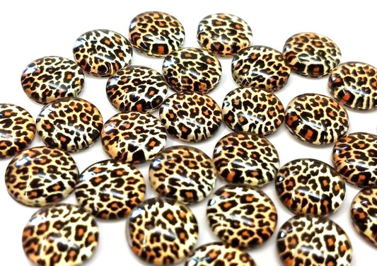 CA735 - 10 pcs Circle Leopard Glass Round Dome Seals Tiles Cabochons - 12mm