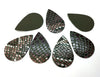 P267 - 10 pcs. Green Snake Skin Faux Leather Dangle Charms Pendants - Teardrop - 55mm (2.17")