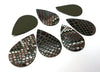 P267 - 10 pcs. Green Snake Skin Faux Leather Dangle Charms Pendants - Teardrop - 55mm (2.17")