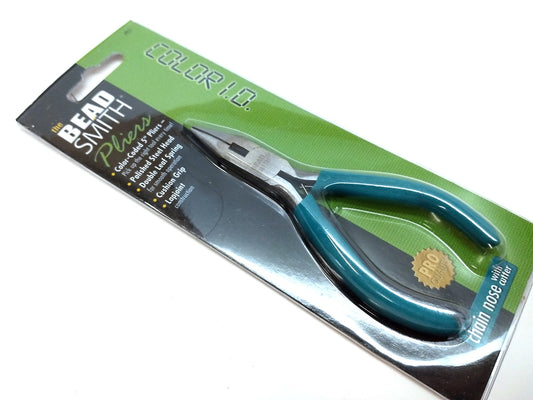 T055 - 1 pc. Chain Nose Pliers with Cutter - BeadSmith - 5 inch (12.7cm) - PVC Grip