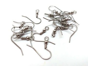 E210 - 144 pcs (1 gross) 316 Stainless Steel Silver Tone French Earring Hooks with Spring and Ball - 20mm - 3mm Ball - 21 Gauge (0.7mm Thick)