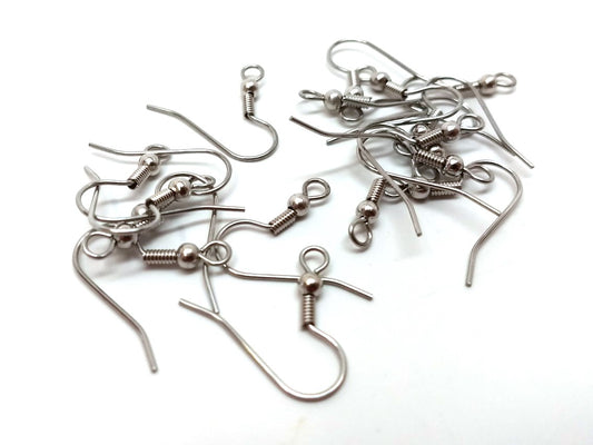 E210 - 144 pcs (1 gross) 316 Stainless Steel Silver Tone French Earring Hooks with Spring and Ball - 20mm - 3mm Ball - 21 Gauge (0.7mm Thick)