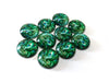 P801 - 10 pcs Circle Peacock Glass Round Dome Seals Tiles Cabochons - 12mm - Green