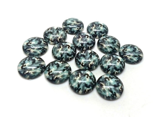 GT002 - 10 pcs Circle Camouflage Pattern Glass Round Dome Seals Tiles Cabochons - 12mm - Green Black
