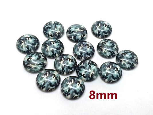 GT012 - 10 pcs Circle Camouflage Pattern Glass Round Dome Seals Tiles Cabochons - 8mm - Green Black