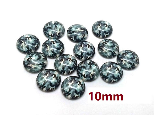 GT015 - 10 pcs Circle Camouflage Pattern Glass Round Dome Seals Tiles Cabochons - 10mm - Green Black