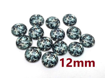 GT002 - 10 pcs Circle Camouflage Pattern Glass Round Dome Seals Tiles Cabochons - 12mm - Green Black
