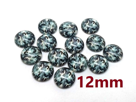 GT002 - 10 pcs Circle Camouflage Pattern Glass Round Dome Seals Tiles Cabochons - 12mm - Green Black