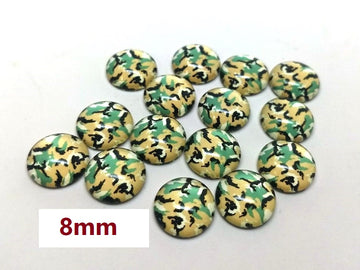 GT011 - 10 pcs Circle Camouflage Pattern Glass Round Dome Seals Tiles Cabochons - 8mm - Green Brown