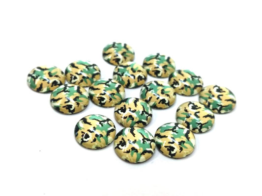 GT011 - 10 pcs Circle Camouflage Pattern Glass Round Dome Seals Tiles Cabochons - 8mm - Green Brown