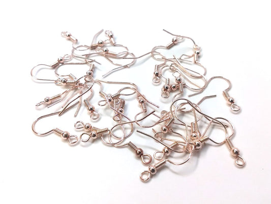 E022 - 200 pcs Rose Gold Earring Hooks with Spring and Ball - 18x19mm