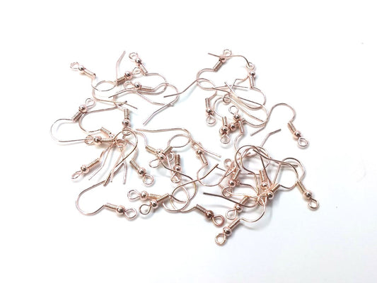 E022 - 200 pcs Rose Gold Earring Hooks with Spring and Ball - 18x19mm