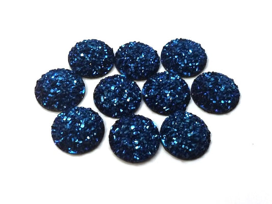 CA048 - 10 pcs Druzy Resin Embellishment Cabochons Dark Blue Navy - 14mm - Dome Circle