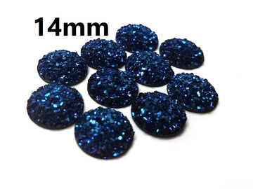 CA048 - 10 pcs Druzy Resin Embellishment Cabochons Dark Blue Navy - 14mm - Dome Circle