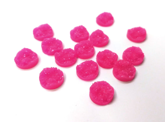 CA120 - 10 pcs Druzy Resin Embellishment Cabochons Fuchsia Ruby Pink - 12mm Diameter - Circle - 5mm Thick