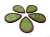 P281 - 4 pcs. Olive Green REAL Leather Cowhide over Wood Dangle Pendants - Rattan - Teardrop - 46mm (1.81") - Great for Earrings or Dangles! (Copy)