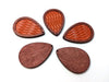 P196 - 4 pcs. Camel Brown REAL Leather Cowhide over Wood Dangle Pendants - Rattan - Teardrop - 46mm (1.81") - Great for Earrings or Dangles!