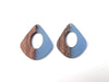 P351 - 4 pcs. Blue Resin and Wood Teardrop Flat Pendant - 33mm x 28mm - (1.3" x 1.1") - MEDIUM - Great for Earrings and Necklaces!