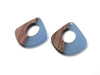 P351 - 4 pcs. Blue Resin and Wood Teardrop Flat Pendant - 33mm x 28mm - (1.3" x 1.1") - MEDIUM - Great for Earrings and Necklaces!