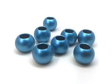 BD271 - 75 pcs Blue Matte Acrylic Smooth Ball Spacer Beads - 12mm - Large Hole: 6mm - Fits European Cords and Paracord!