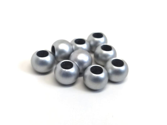 BD745 - 75 pcs Silver Matte Acrylic Smooth Ball Spacer Beads - 12mm - Large Hole: 6mm - Fits European Cords and Paracord!