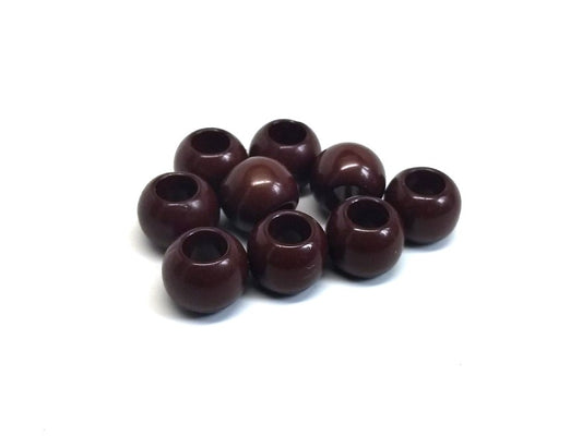 BD757 - 75 pcs Brown Acrylic Smooth Ball Spacer Beads - 11mm x 9mm - Large Hole: 4.9mm - Fits European Cords and Paracord!